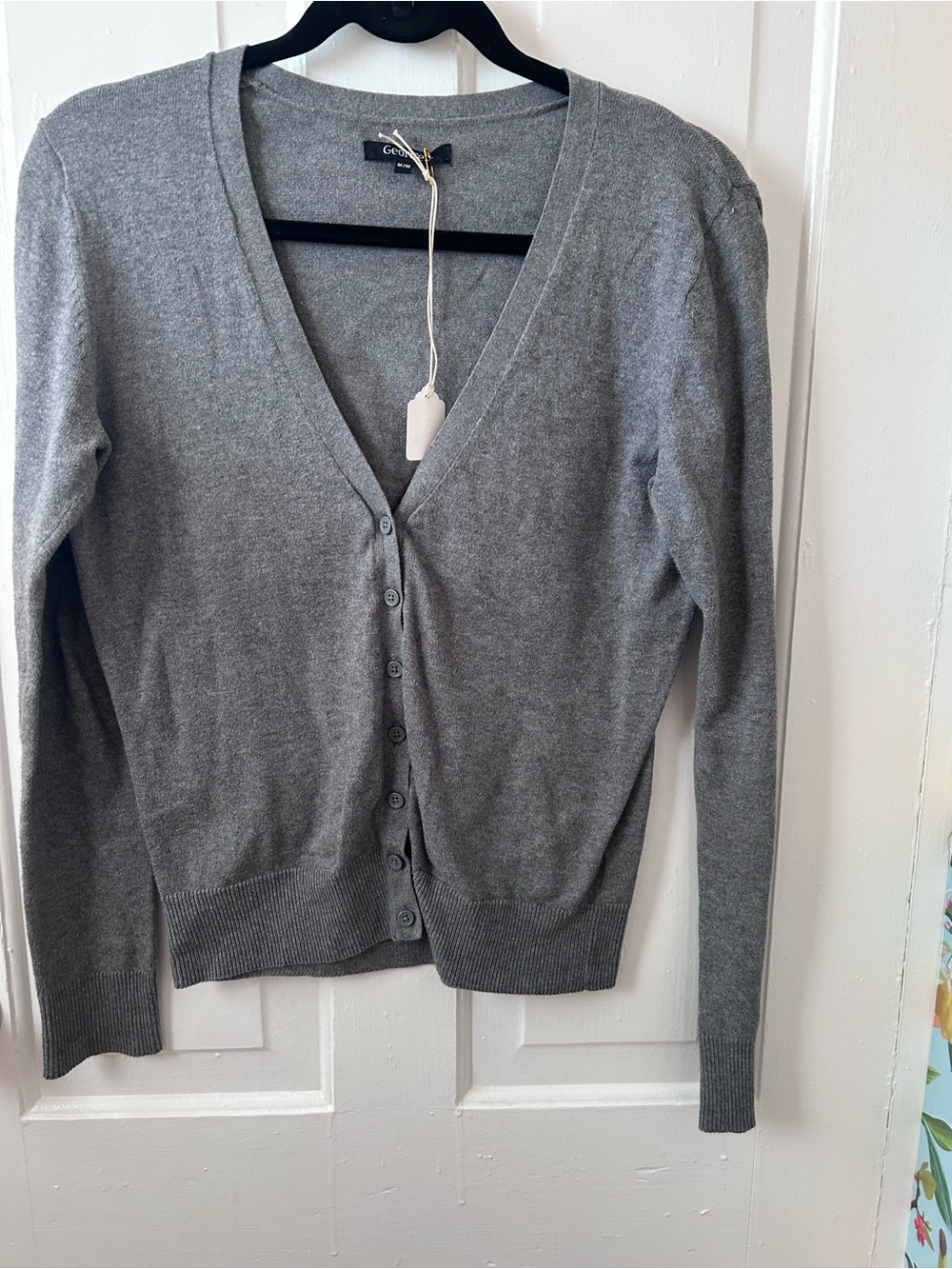 George Light Gray V-Neck Button-Up Cardigan Sweater - Size M